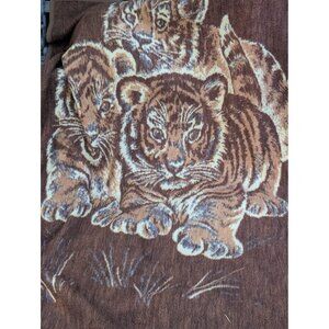 Vintage Crown Crafts Vuteks Tiger Blanket 80x60 Inches Reversible